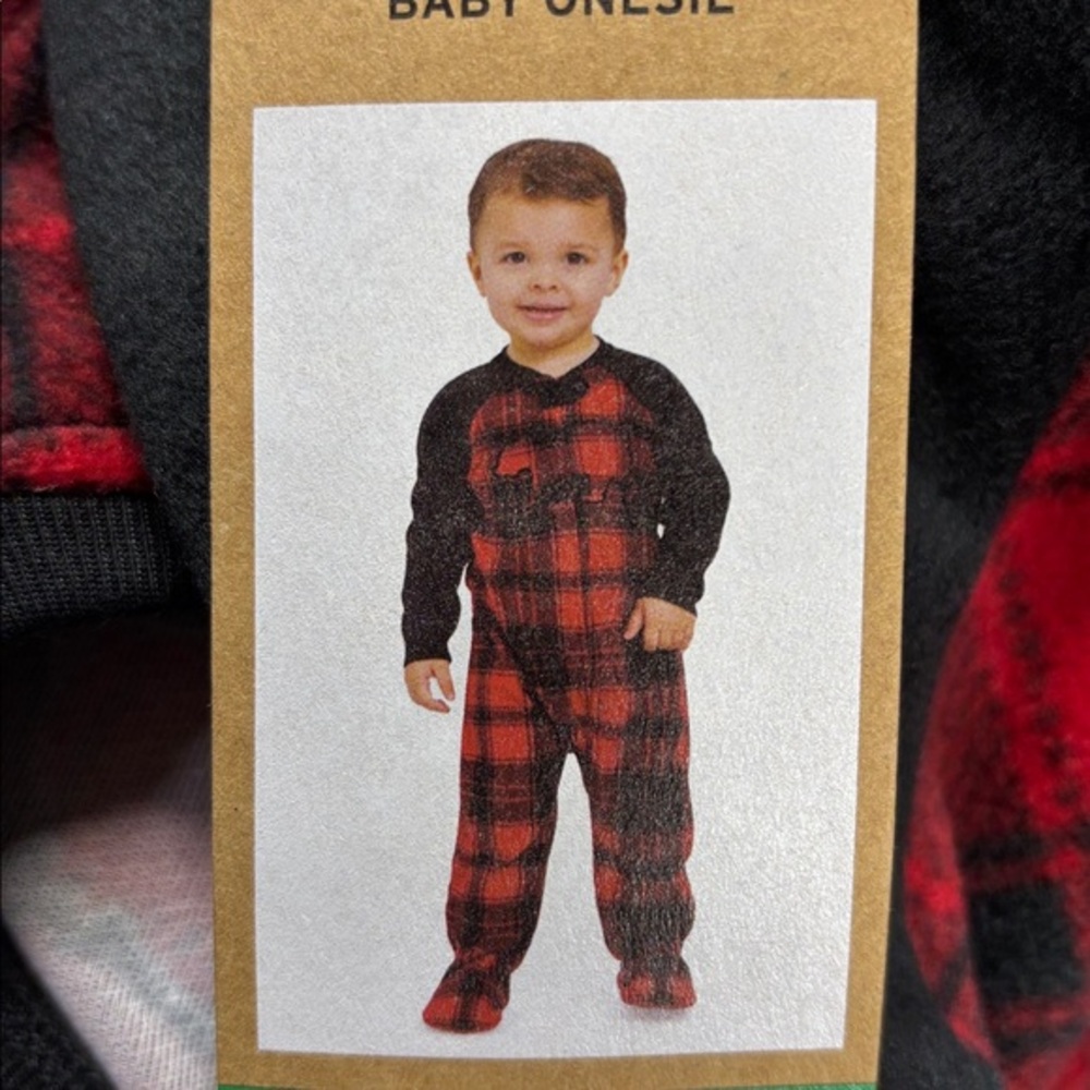 Eddie Bauer Red and Black Plaid baby onesie textured Footie zip up snap pj sleep